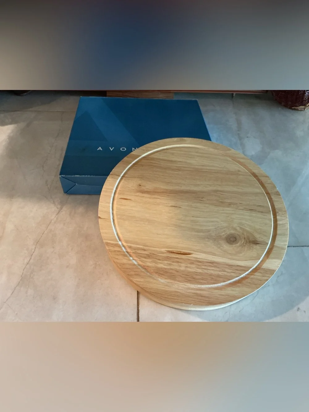 Avon Natural Wood Round Cheese Board Set with Three Wooden-Handled Tools